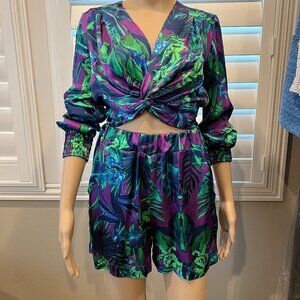 New! 8 by YOOX Italy Printed Viscose Set Crop Top +Shorts Small